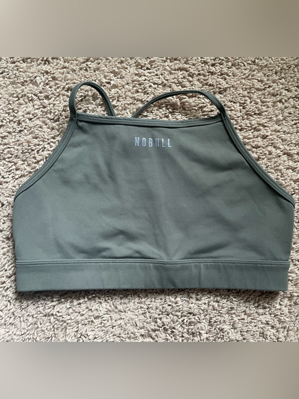 NOBULL Olive Sports Bra with High Neck and Double Straps